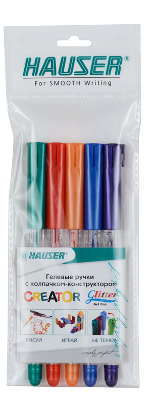 Набор: Гелевая ручка Creator Glitter Gel, чернила с блестками - 5шт HAUSER Creator H6114SET-2